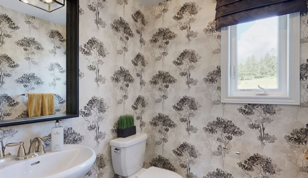 Picture Homes Model Home - Powder Room with Decorative Tree Wallpaper