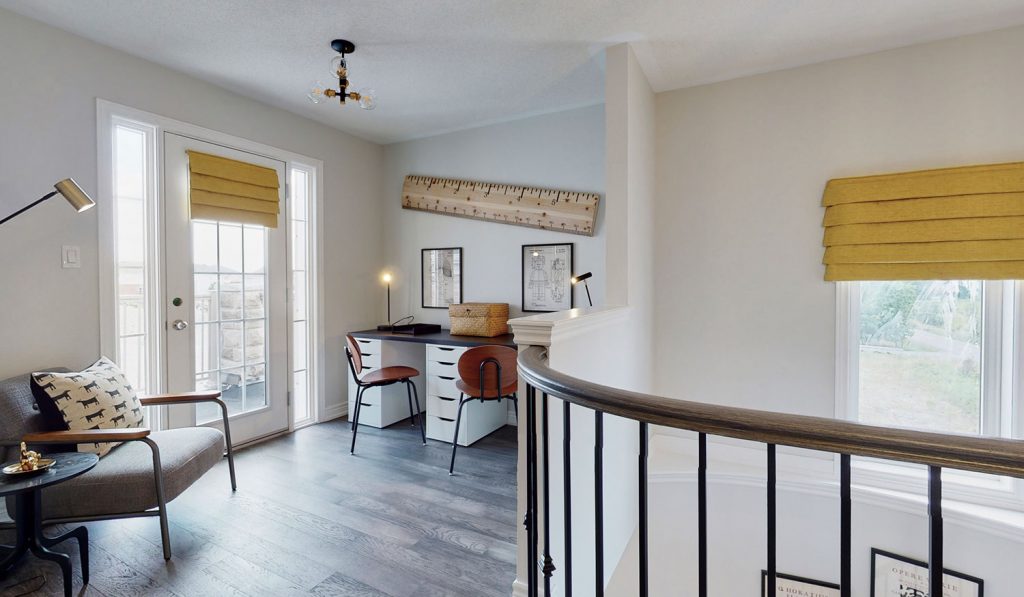 Picture Homes Model Home - Work Desk And Office Chair Beside Second Floor Balcony